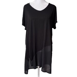 Chico’s V-Neck Short Cap Sleeve Sheer Chiffon Asymmetric Hem Tunic Black 1 S/M